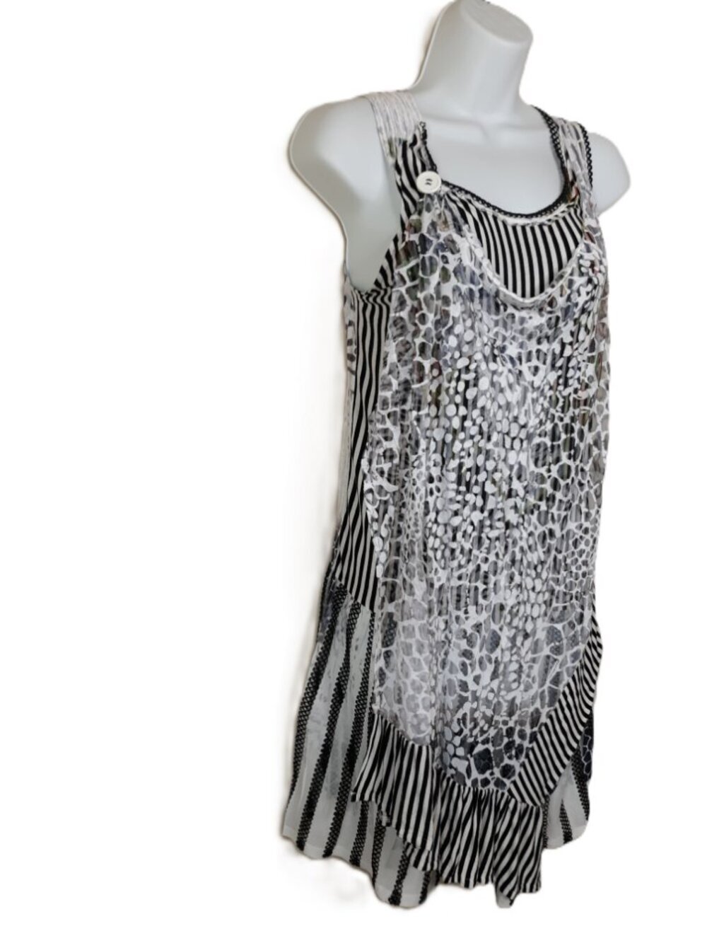 Boho Layered Tunic Top MIxed Media Animal Print Stripes Crochet Whimsigoth Artsy